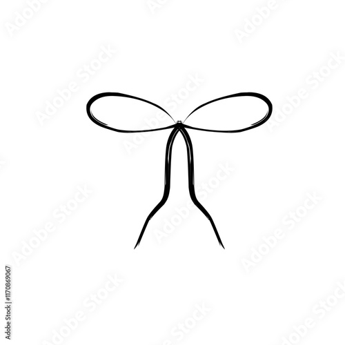 Vector isolated one single simple small ribbon bow gift decoration colorless black and white contour line easy drawing