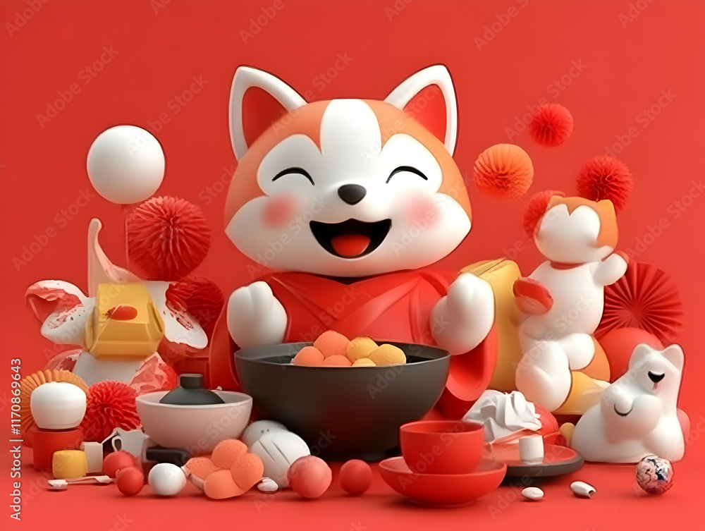 Naklejka premium Cheerful 3D Cartoon Fox Illustration