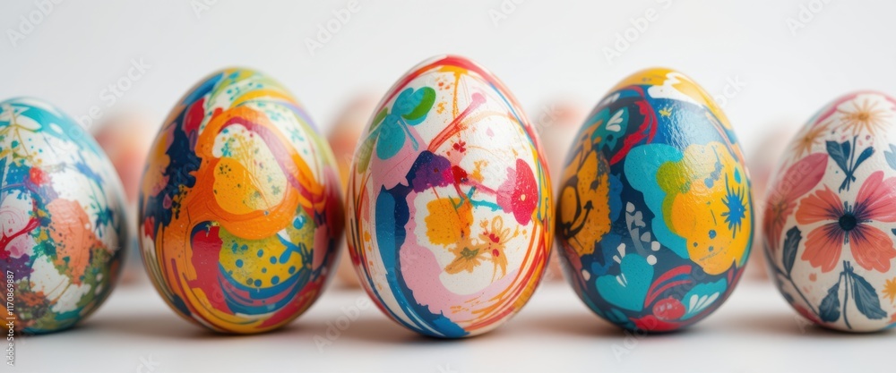 Colorful Easter eggs in a row on white background Colorful Easter eggs in a row on white background
