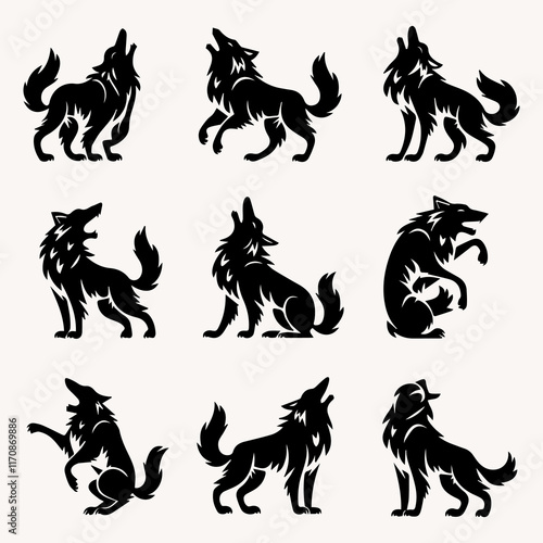 Wolf logo silhouette vector set