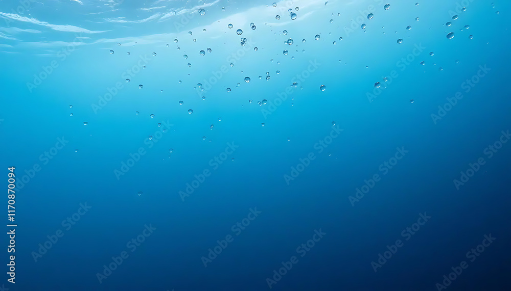 Underwater Bubbles Rising Through Deep Blue Water Underwater Bubbles Rising Through Deep Blue Water