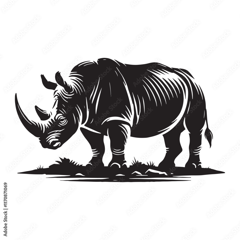 Obraz premium Minimalistic rhino silhouette for versatile media designs - Rhino black vector 