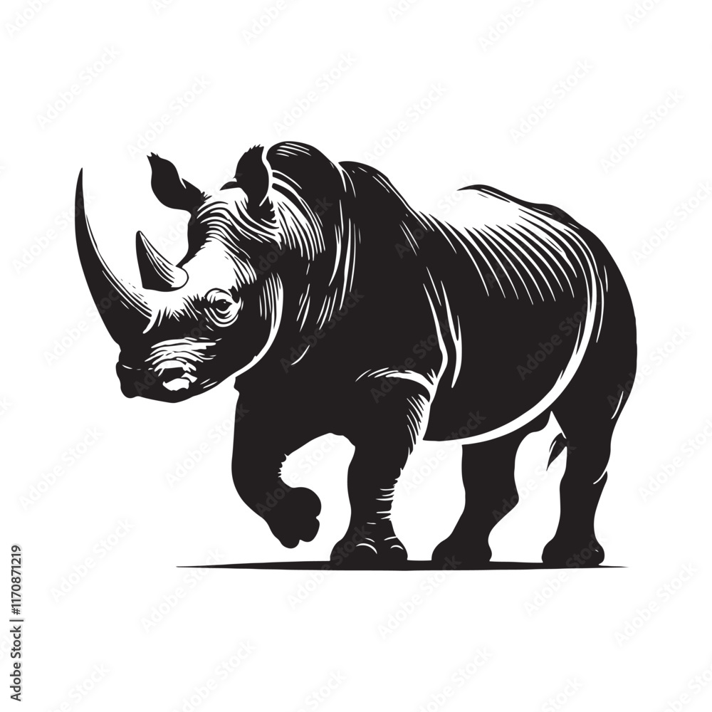 Fototapeta premium Bold rhino silhouette for innovative design applications - Rhino illustration - minimallest rhino vector 