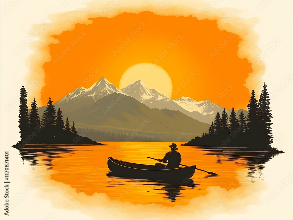 Sunset Canoeing Illustration Sunset Canoeing Illustration