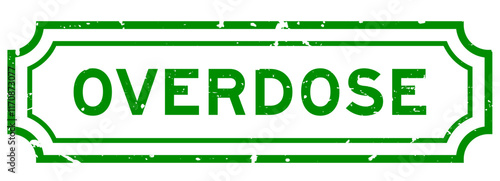 Grunge green overdose word square rubber stamp on white background