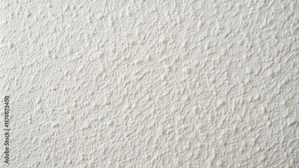 Fototapeta premium The close-up view reveals the intricate texture of a white plaster wall, highlighting small dimples and patterns created by the surface. Natural light enhances the details around noon