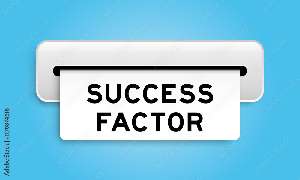 White coupon banner with word success factor from machine on blue color background White coupon banner with word success factor from machine on blue color background