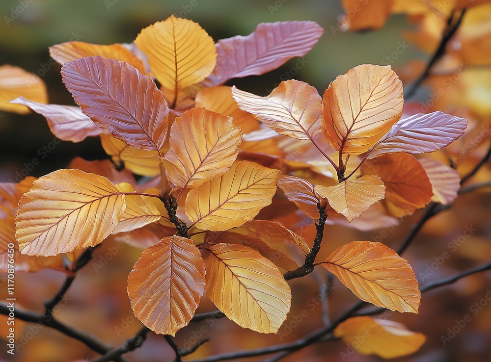 Autumn Leaves on a Branch Displaying Warm Colors Autumn Leaves on a Branch Displaying Warm Colors