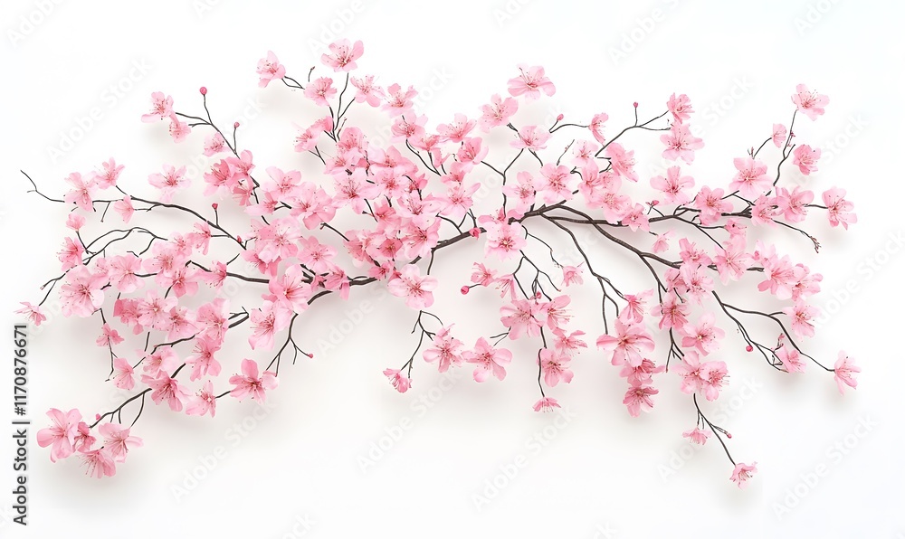Pink cherry blossom branches isolated on white. Pink cherry blossom branches isolated on white.