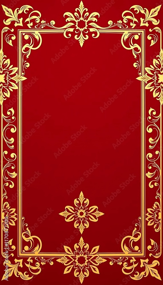 Obraz premium Elegant Gold Floral Frame on Red Background