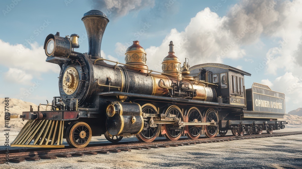 Naklejka premium A vintage locomotive, with steam-powered engines and large, rotating wheels, representing the power and elegance of old industrial machines.