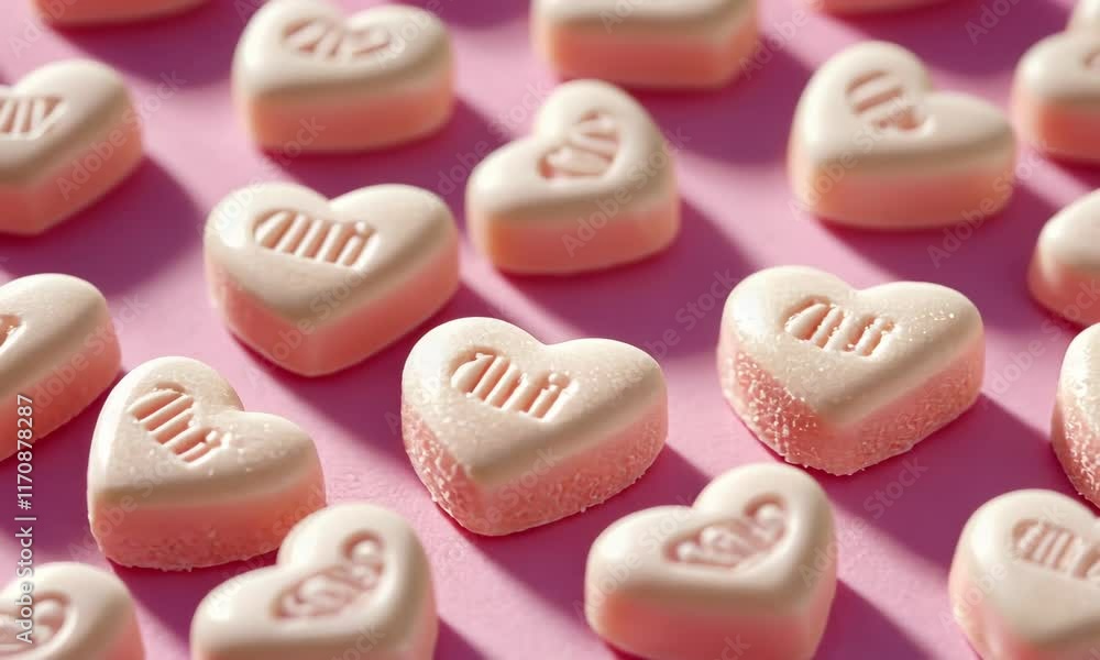 Close up of candy hearts with Valentine's messages on them. Close up of candy hearts with Valentine's messages on them.