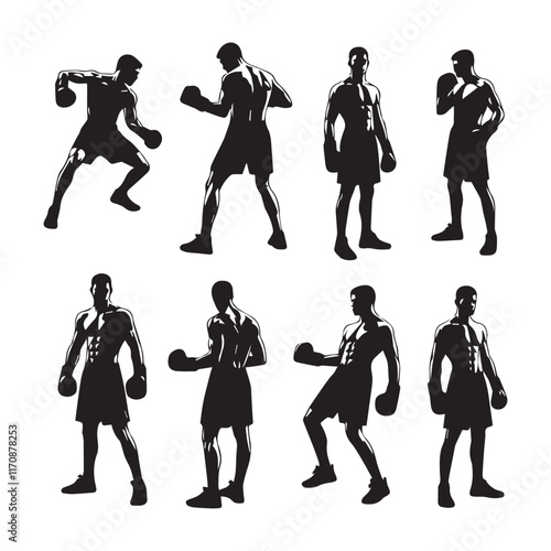 Vector a boxer stand with pose set silhouette vector SH