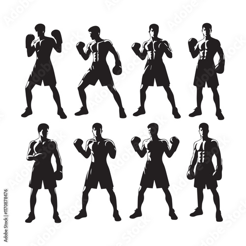 Vector a boxer stand with pose set silhouette vector SH