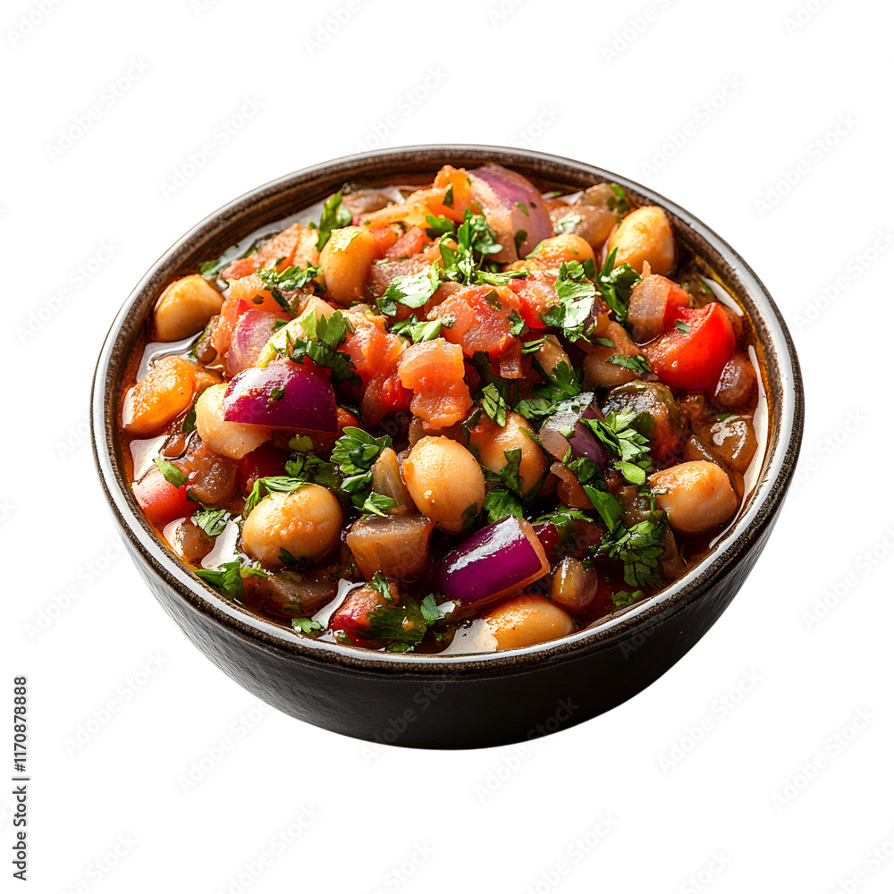 Bowl of Ful Medames with Chickpeas and Red Onions Isolated on Transparent Background Bowl of Ful Medames with Chickpeas and Red Onions Isolated on Transparent Background