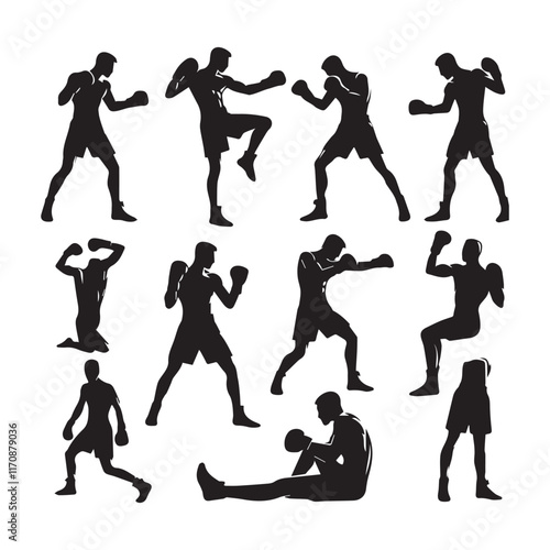 Vector a boxer stand with pose set silhouette vector SH