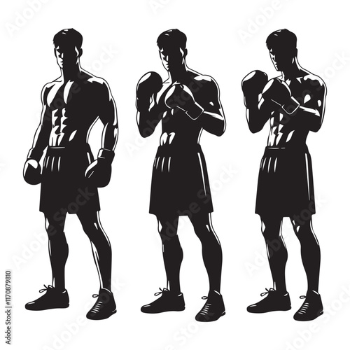 Vector a boxer stand with pose set silhouette vector SH