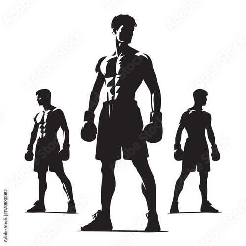 Vector a boxer stand with pose set silhouette vector SH