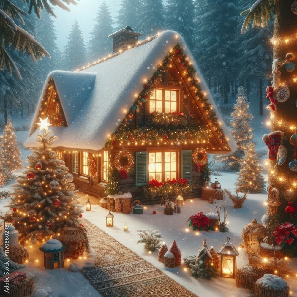 christmas house in winter with decoration
christmas house in winter with decoration