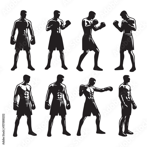 Vector a boxer stand with pose set silhouette vector SH