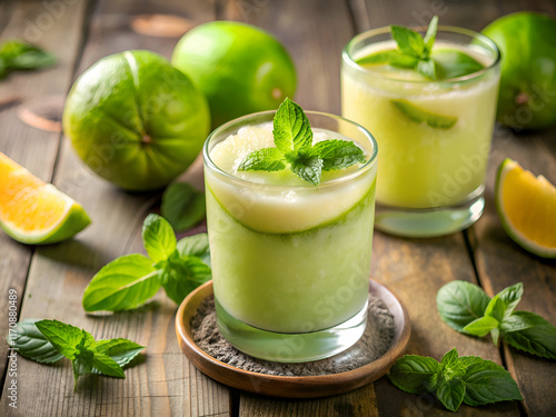 Refreshing Green Smoothie with Mint and Lime.