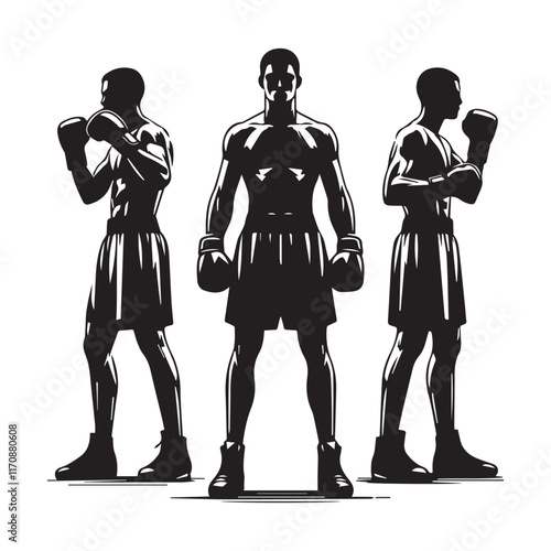 Vector a boxer stand with pose set silhouette vector SH