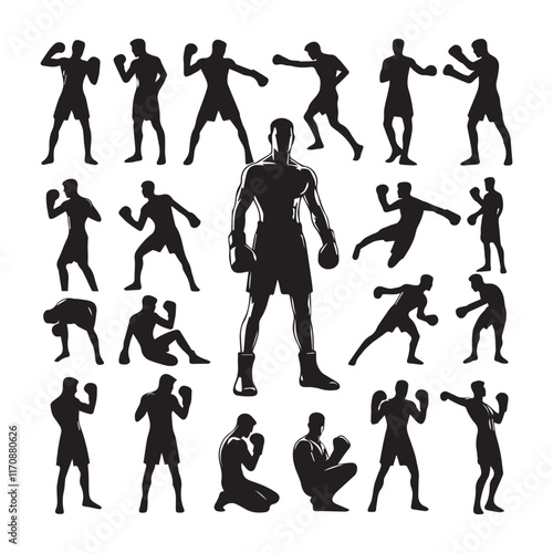 Vector a boxer stand with pose set silhouette vector SH