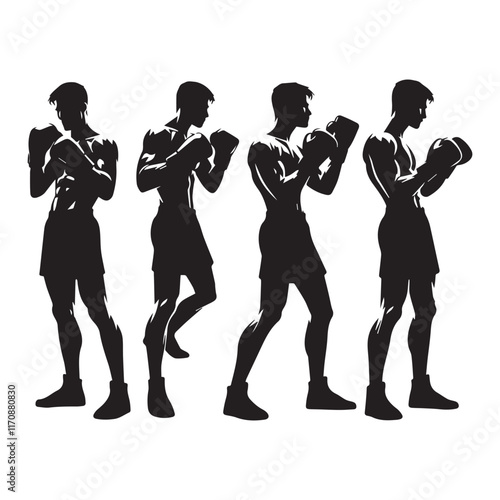 Vector a boxer stand with pose set silhouette vector SH