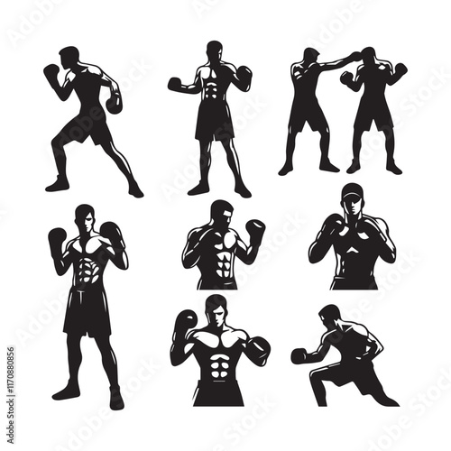 Vector a boxer stand with pose set silhouette vector SH