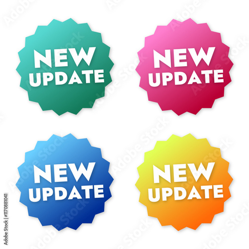 colorful stickers with update text new app or product update vector design