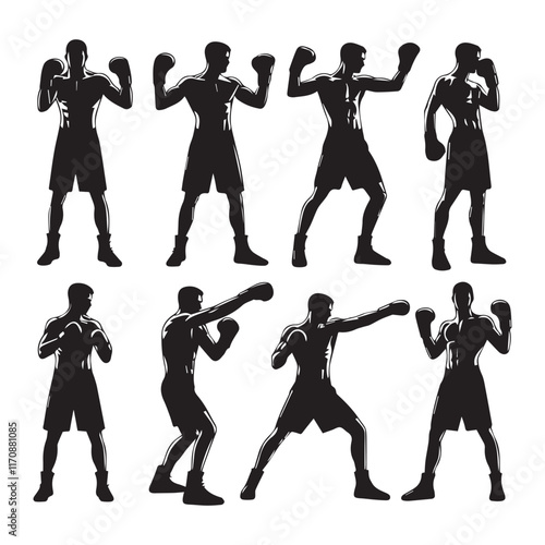 Vector a boxer stand with pose set silhouette vector SH