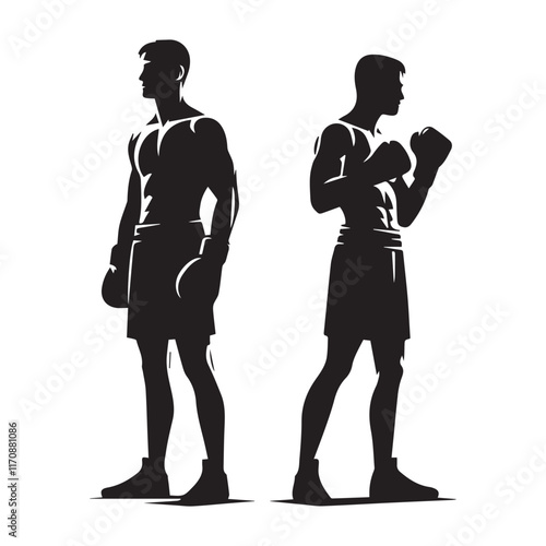 Vector a boxer stand with pose set silhouette vector SH