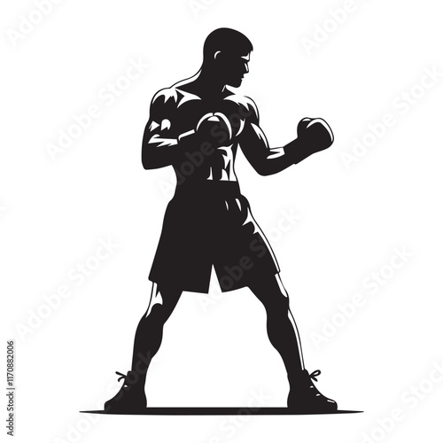 Vector a boxer stand with pose set silhouette vector SH