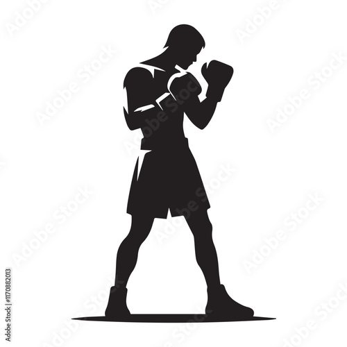 Vector a boxer stand with pose set silhouette vector SH