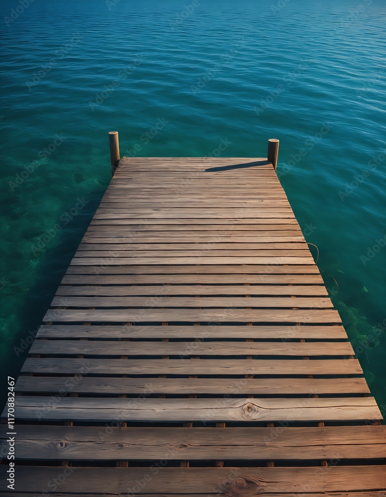 Serene wooden pier with a lake backdrop Serene wooden pier with a lake backdrop