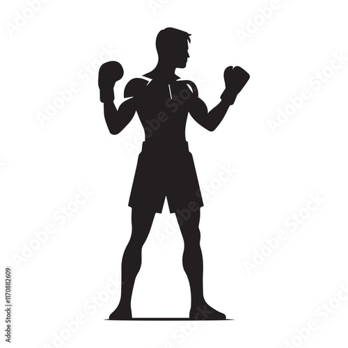 Vector a boxer stand with pose set silhouette vector SH