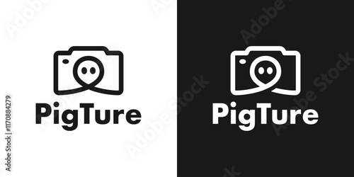 Abstract Pigture Logo. Pig Nose As A Camera Lens Icon Graphic. Photo Pig Logo Design Template.