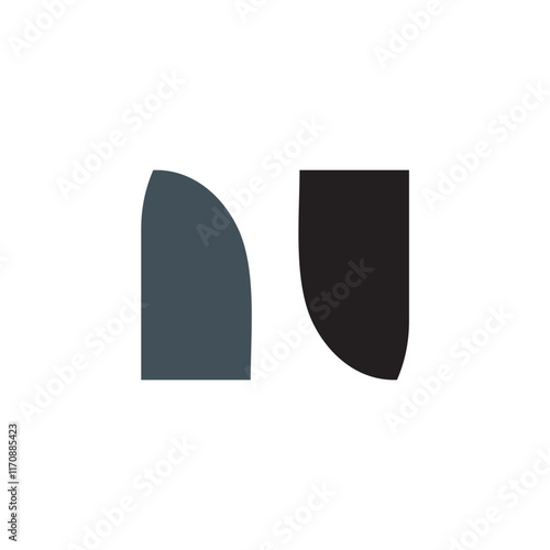 A minimalist logo featuring two abstract shapes that resemble the letters "N" and "U".