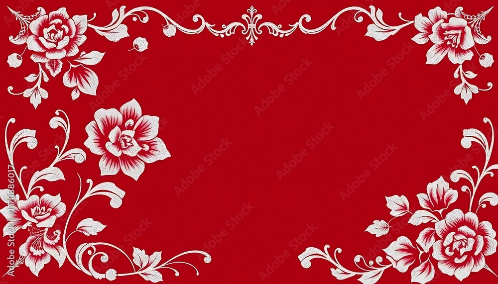 Elegant White Floral Design on Red Background Elegant White Floral Design on Red Background