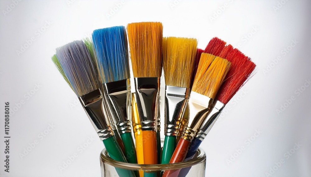 Fototapeta premium Colorful Artist Paintbrushes in Glass Jar: A Vibrant Still Life