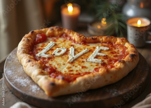 Wallpaper Mural LOVE written in cheese on a heart-shaped pizza served in a cozy kitchen Torontodigital.ca