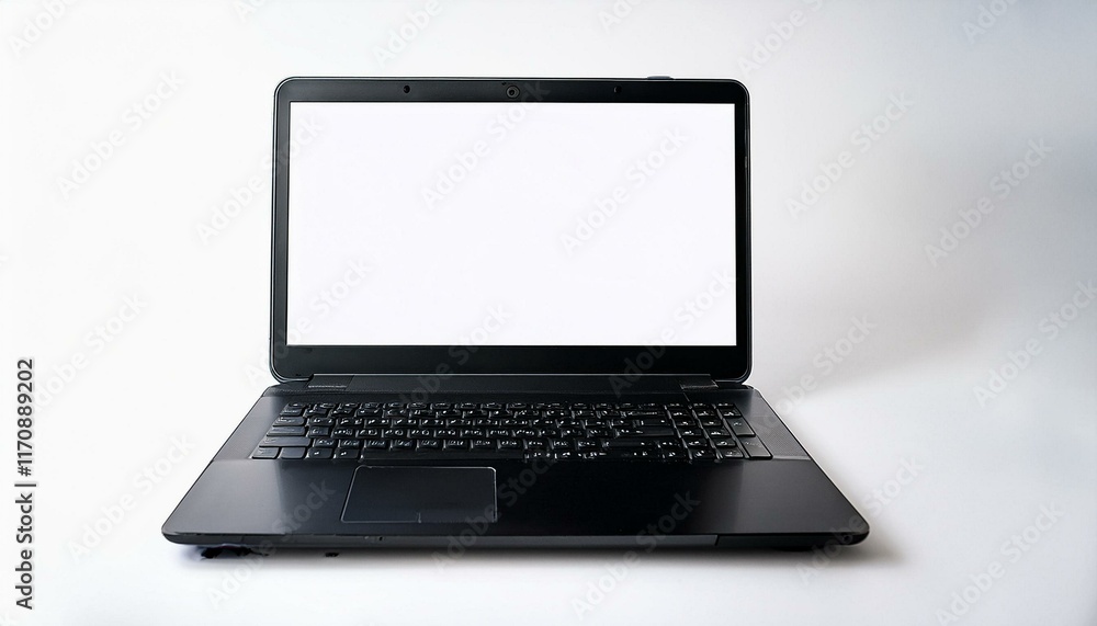 Sleek Black Laptop with Blank Screen: Minimalist Digital Image Sleek Black Laptop with Blank Screen: Minimalist Digital Image
