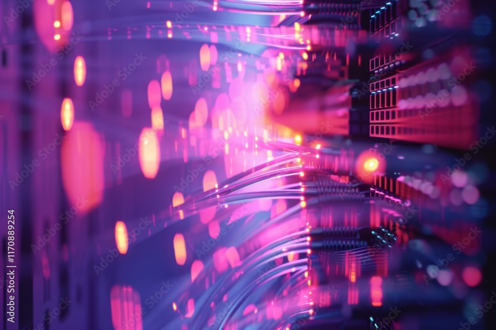 Obraz premium Vibrant Fiber Optic Cables in a Network Environment