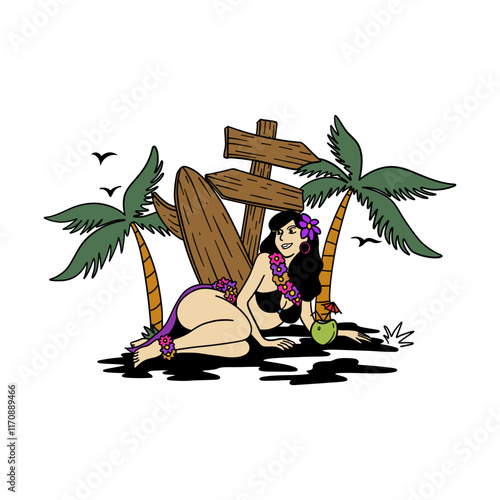 illustration vector graphic beach gril for design, template, elemen, illustration, etc
