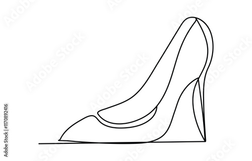 High-heeled shoe in continuous line art drawing style. Elegant women stiletto heels minimalist black linear sketch isolated on white background. Vector illustration,