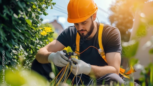 Wallpaper Mural A technician installing a fiber optic internet connection, showcasing splicing techniques and equipment in a professional setting. Torontodigital.ca