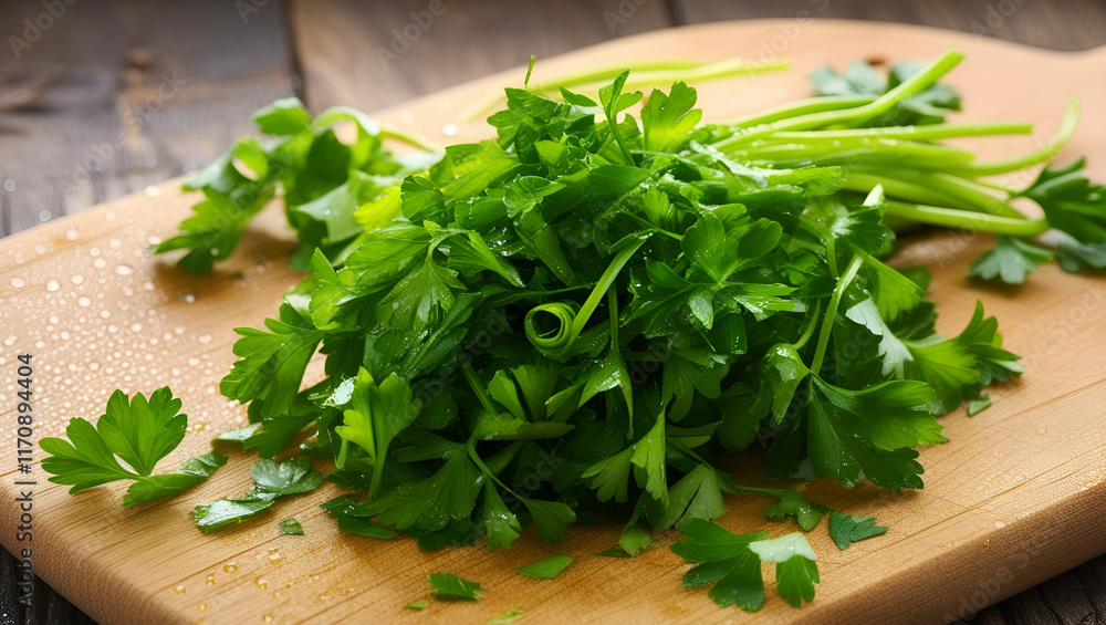 Freshly chopped parsley leaves, the perfect touch to enhance the taste of your dish. Freshly chopped parsley leaves, the perfect touch to enhance the taste of your dish.