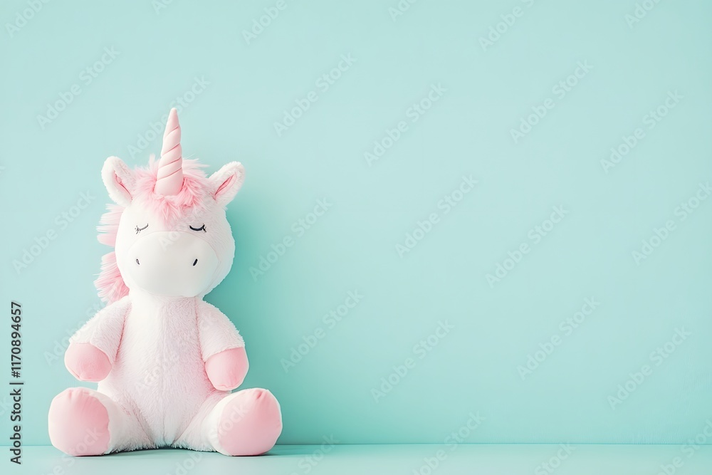 Whimsical unicorn plush toy cozy room product photography minimalist environment close-up view imagination Whimsical unicorn plush toy cozy room product photography minimalist environment close-up view imagination