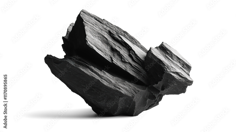 Naklejka premium one single black charcoal chunk isolated on solid white background