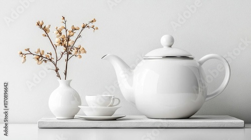 Serene White Tea Set: A Moment of Tranquility. photo